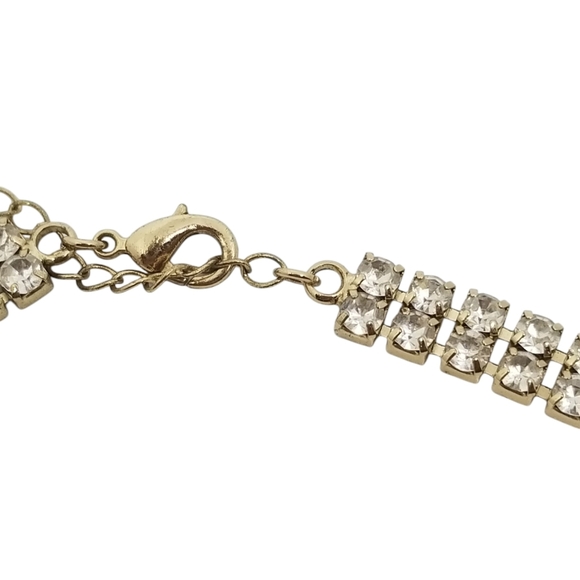 VINTAGE GOLDTONE MESH CHAIN & CRYSTAL CHOKER STYLE NECKLACE - Picture 6 of 7